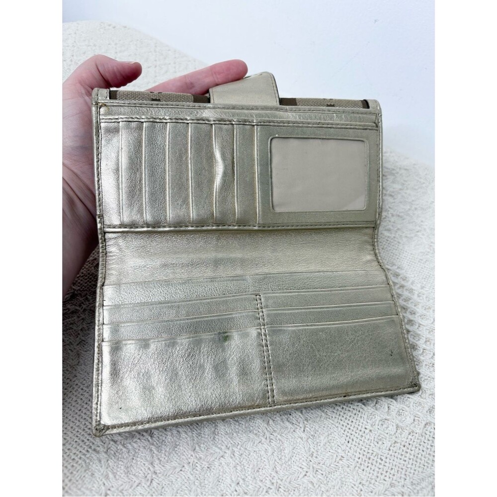 Coach Gold Signature Turnlock Wallet F43609 Khaki Metallic Long Clutch - Picture 6 of 7